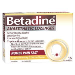 Betadine Sore Throat Anaesthetic Lozenges Honey Lemon 16 Pack-0